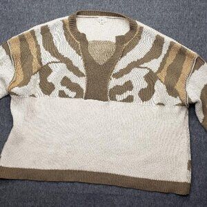 POL Olive & Ivory Oversized Chunky Knit Sweater Zebra Pattern Women’s Small Cozy